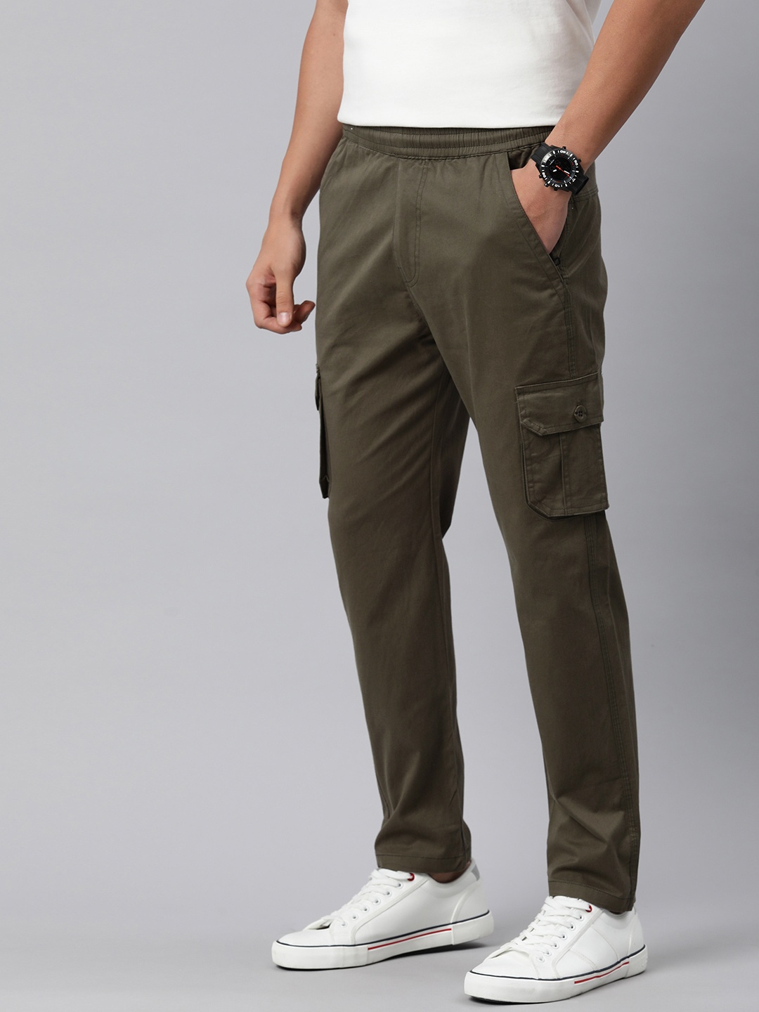 

ADBUCKS Men Solid Regular Fit Cargos Trousers, Olive