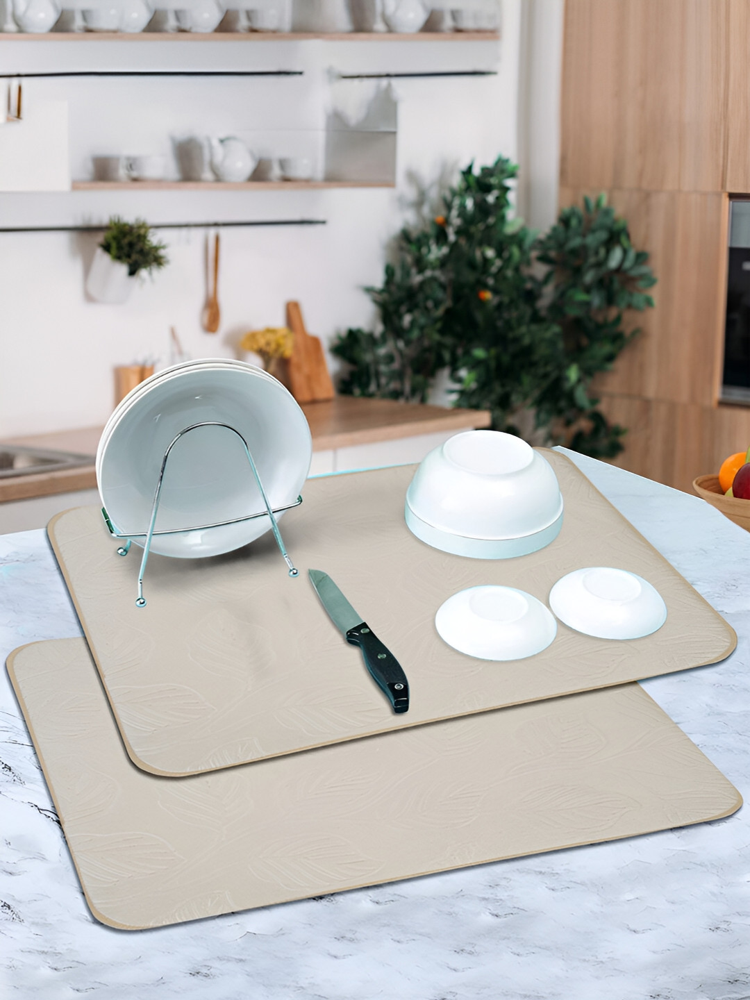 

DREAM WEAVERZ Cream Coloured Set of 2 High Water Absorbent Dish Dry Mat