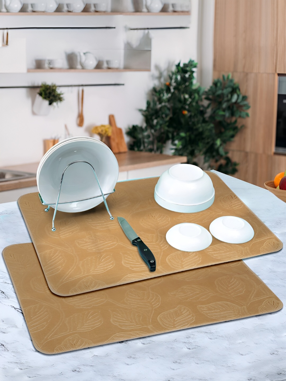 DREAM WEAVERZ Set of 2 Beige High Water Absorbent Dish Dry Mats
