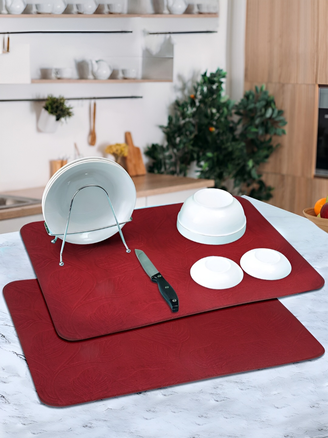 

DREAM WEAVERZ Red Set of 2 High Water Absorbent Dish Dry Mat