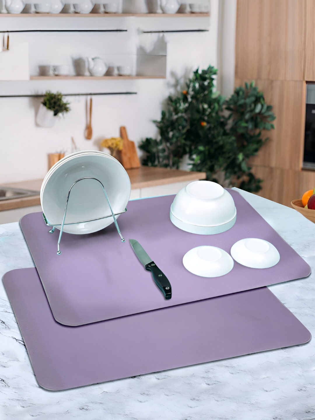 

DREAM WEAVERZ Lavender Set of 2 High Water Absorbent Dish Dry Mat, Purple