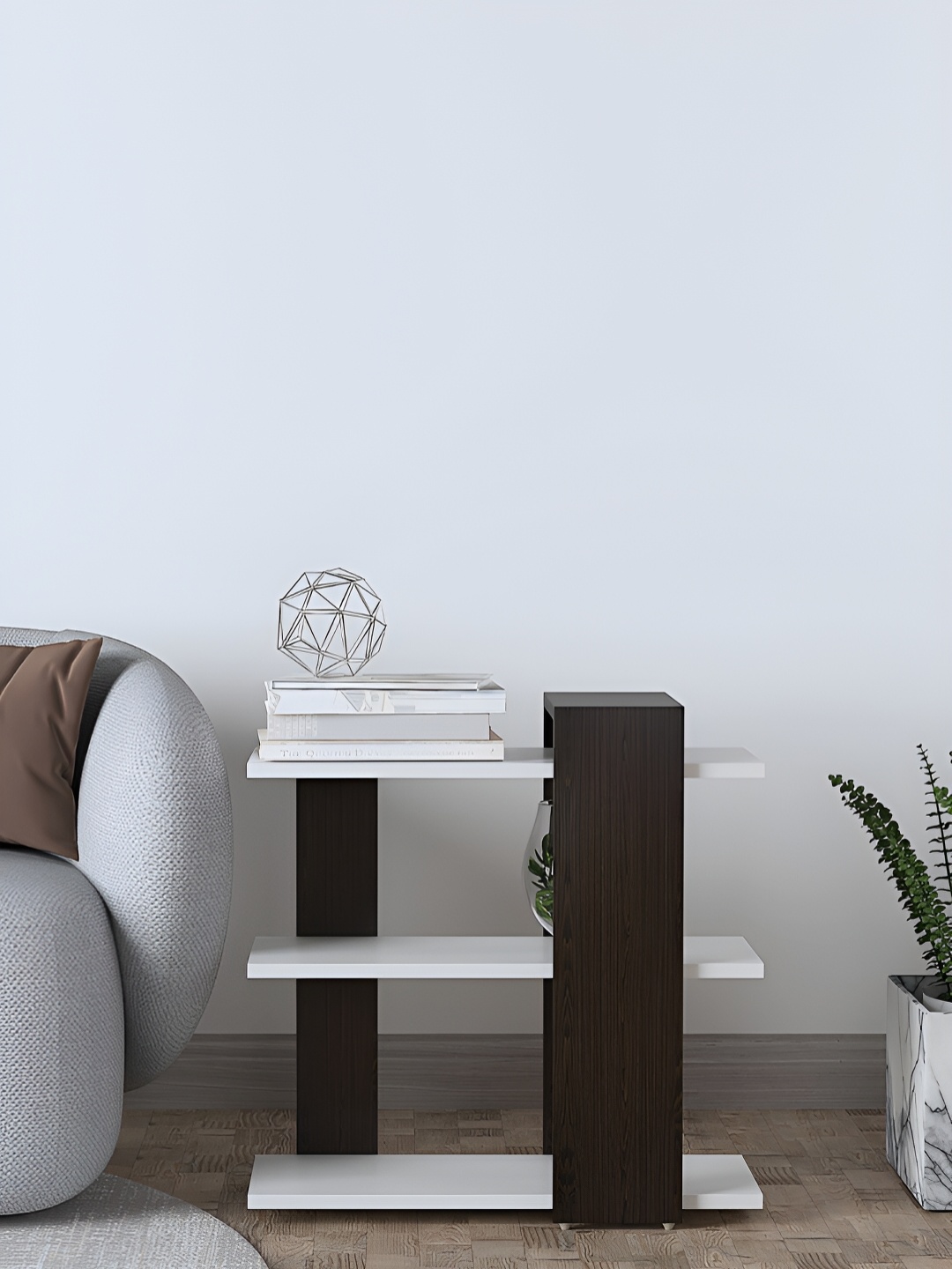 

RANDOM Brown & White Wooden Basic Wall Shelf