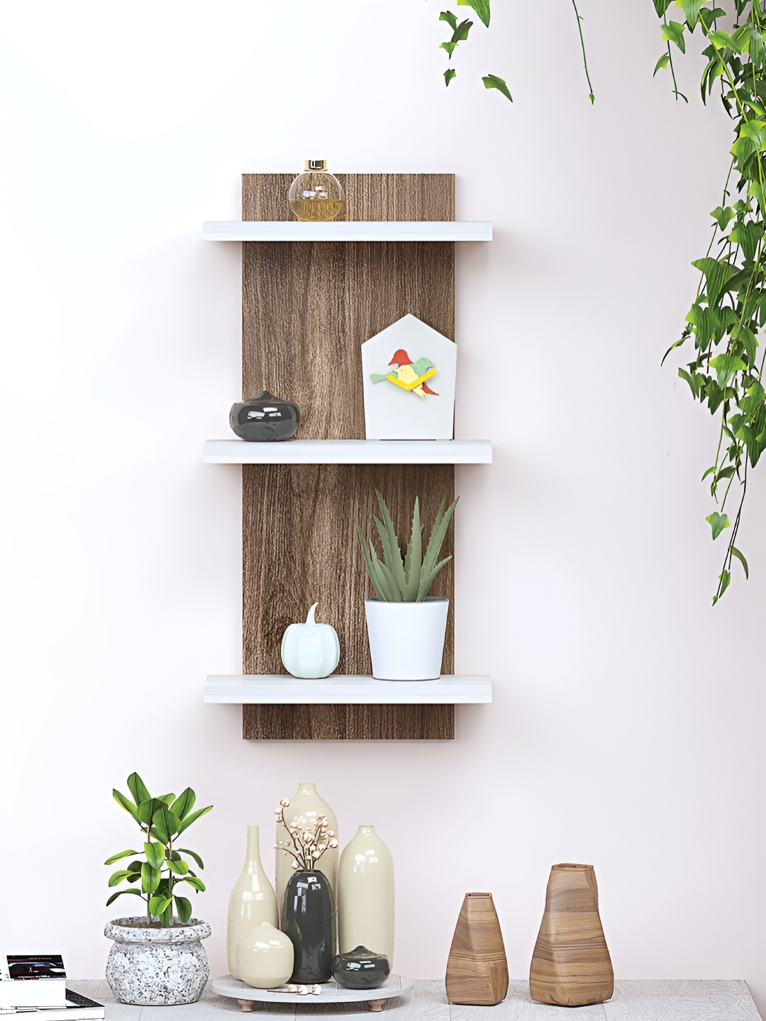 

RANDOM Textured Wooden Basic Wall Shelf, Brown