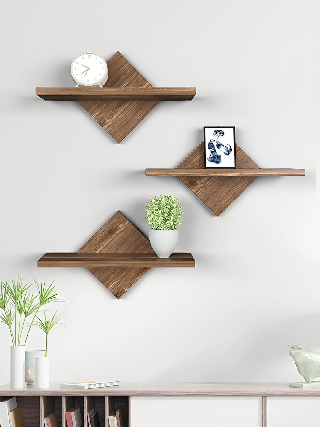 

RANDOM Brown 3 Pieces Wood Wall Shelves