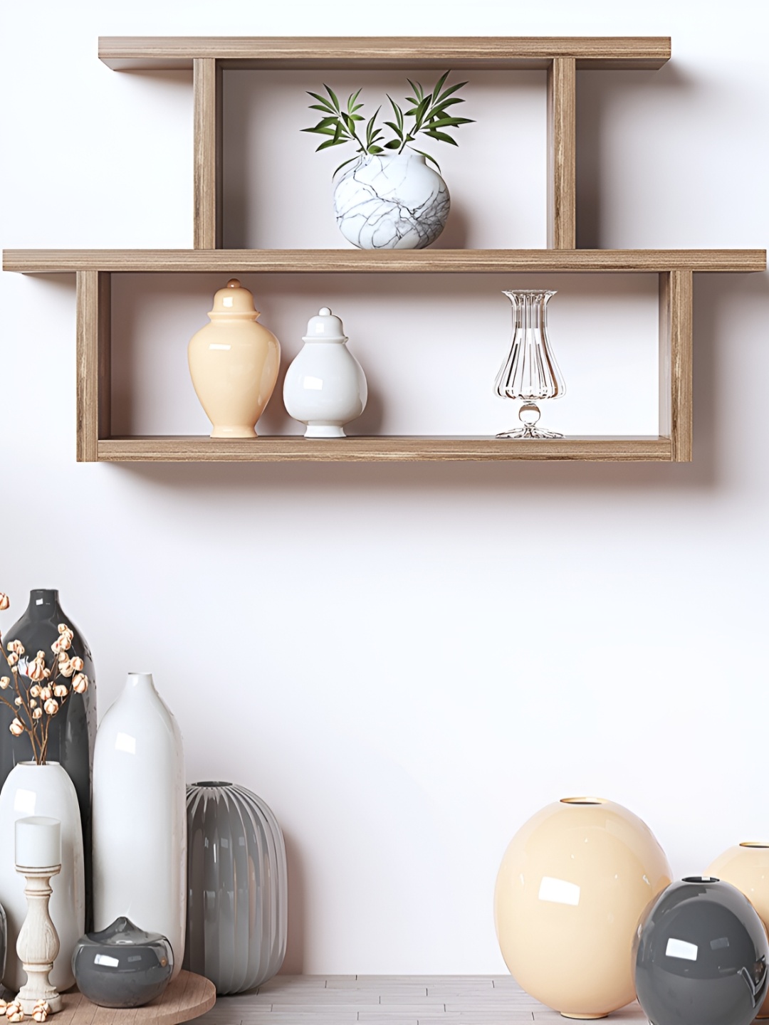 

RANDOM Textured Wooden Basic Wall Shelf, Brown