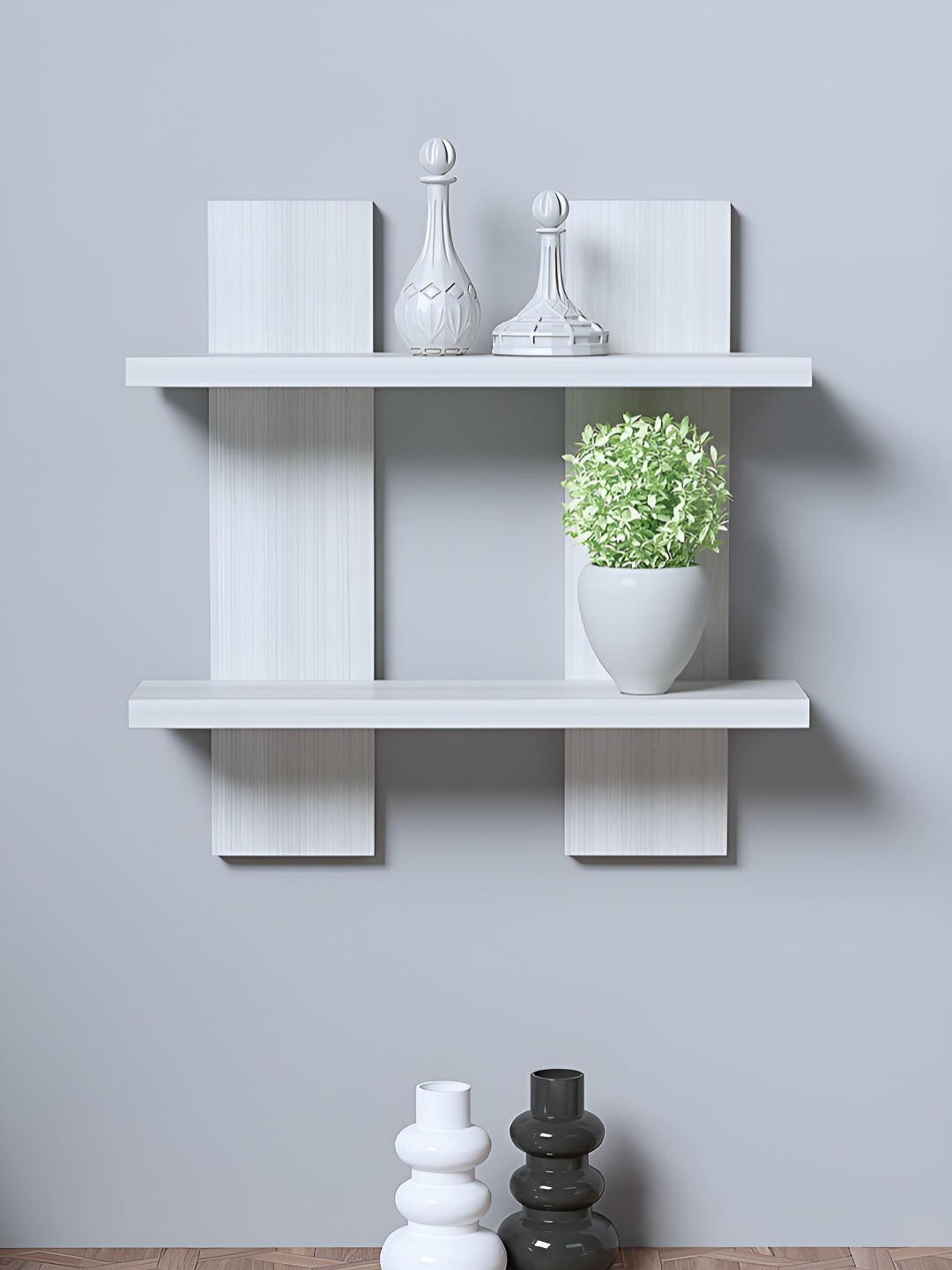 

RANDOM White Textured Wooden Basic Wall Shelf
