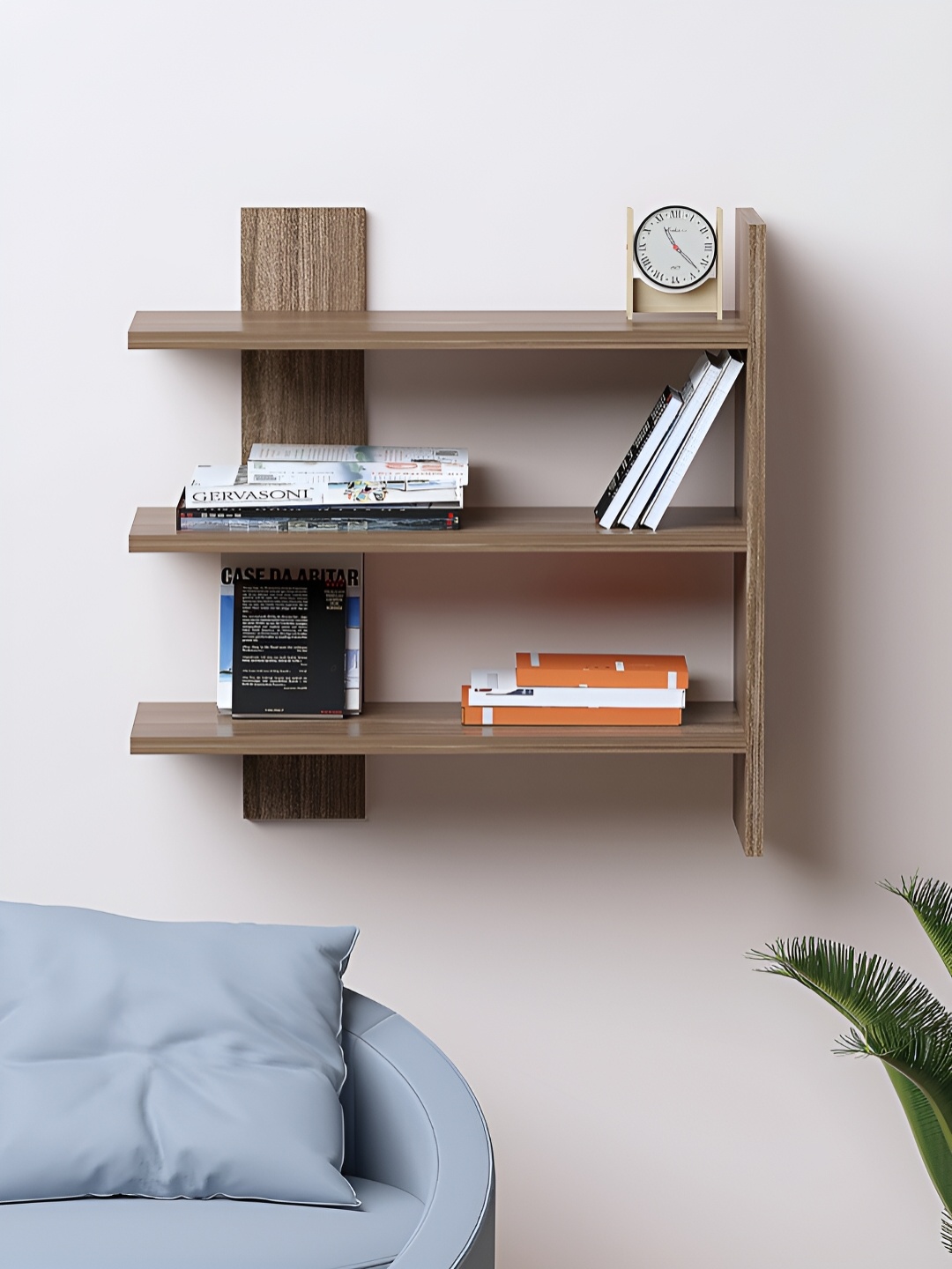 

RANDOM Brown Textured Wooden Basic Wall Shelf