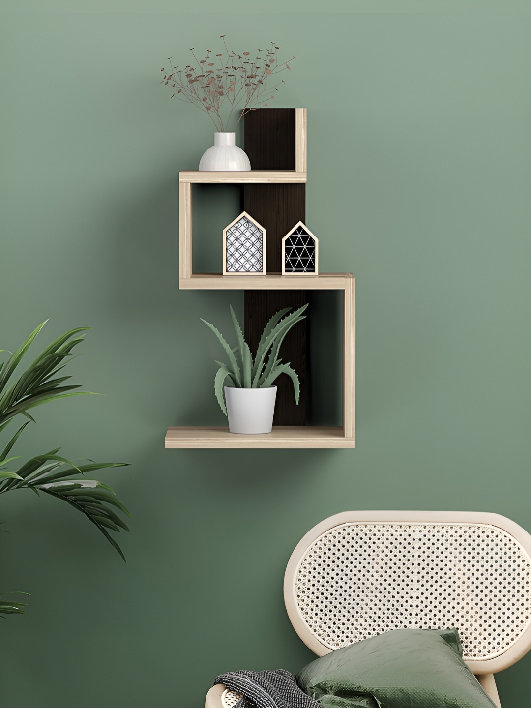 

RANDOM Brown & Black Wooden Basic Wall Shelf