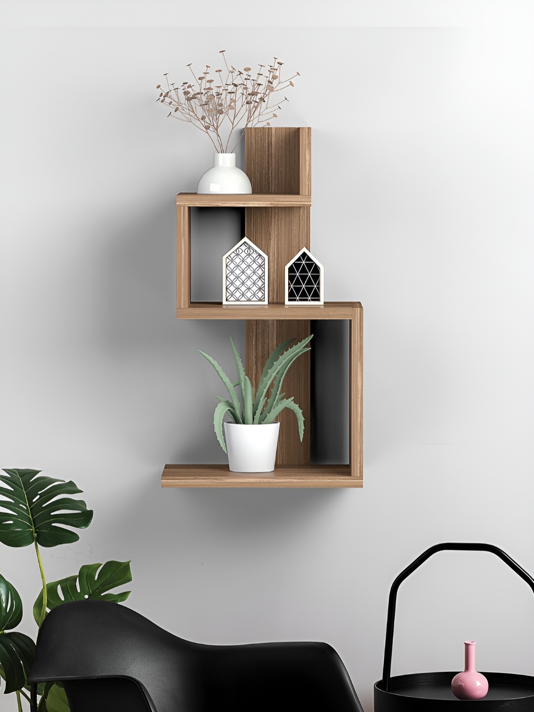 

RANDOM Dark Oak Wooden Wall Shelf, Brown