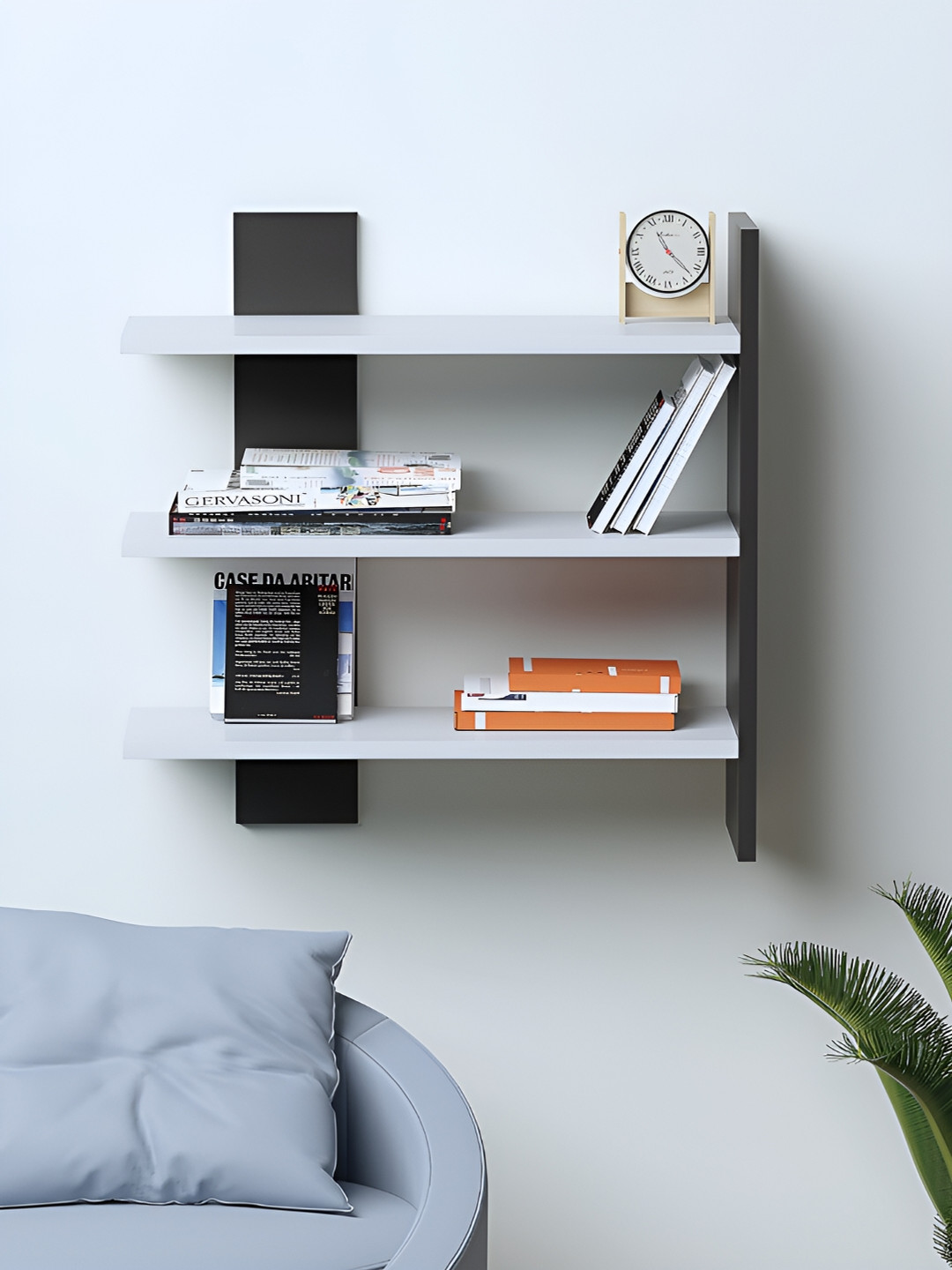 

RANDOM White & Black Wooden Basic Wall Shelf