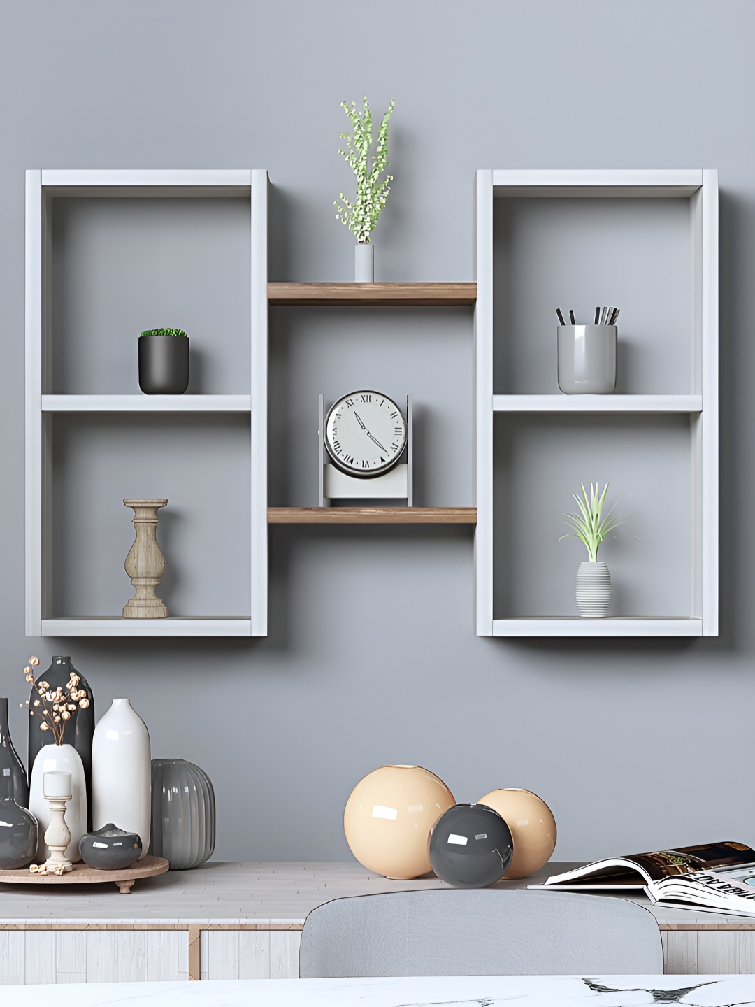 

RANDOM White Textured & Colourblocked Wood Basic Wall Shelf