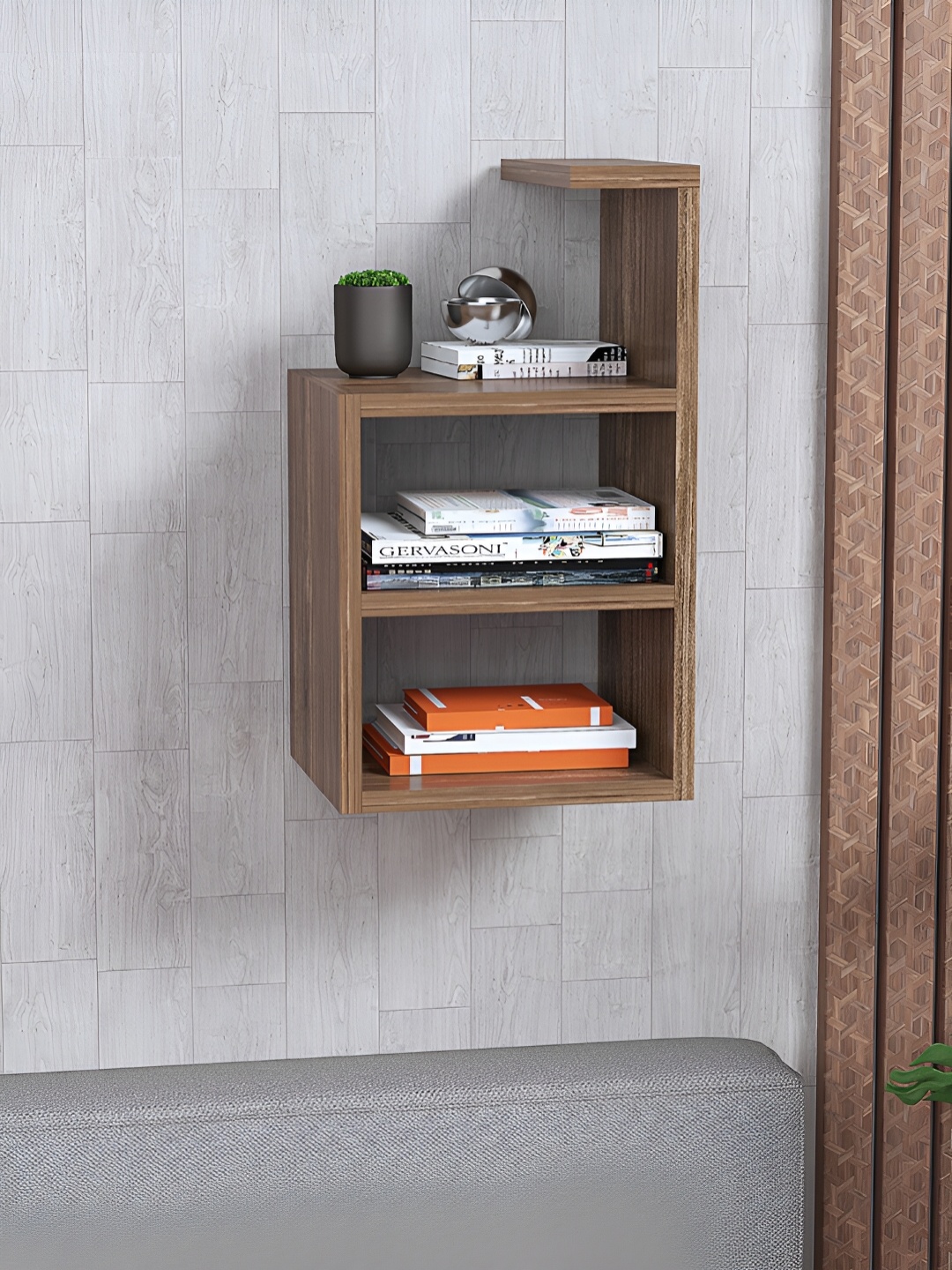 

RANDOM Brown Textured Wood Basic Wall Shelf