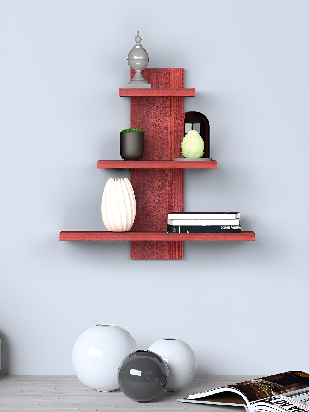 

RANDOM WENGE Wooden Wall Shelf, Maroon