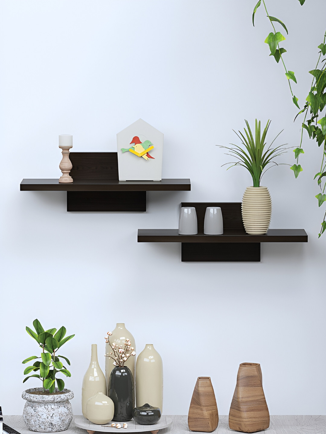 

RANDOM Coffee Brown 2 Pieces Wooden Wall Shelves