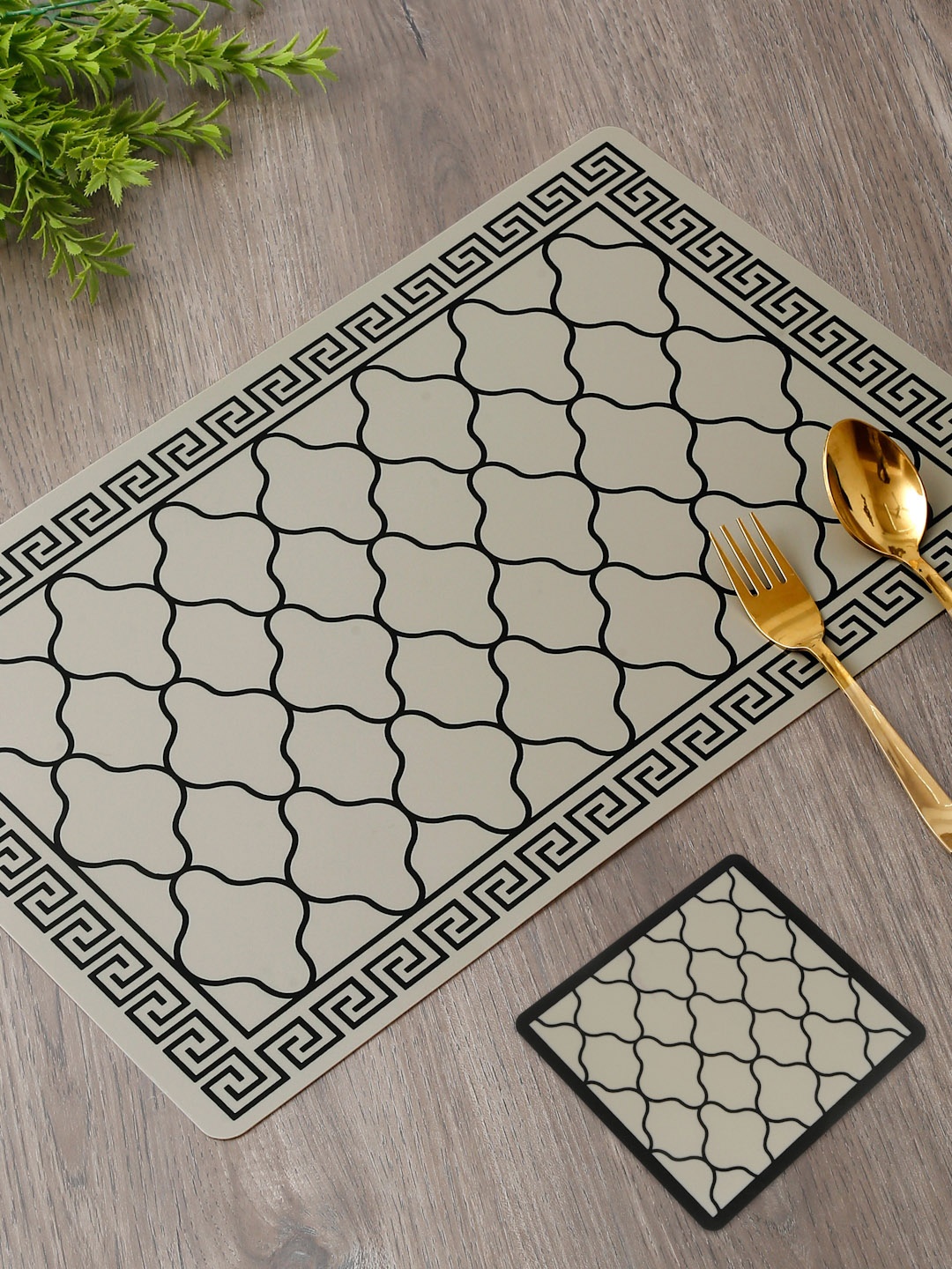 

DREAM WEAVERZ Grey & Black 12 Pieces HD Printed Rectangle Table Placemats