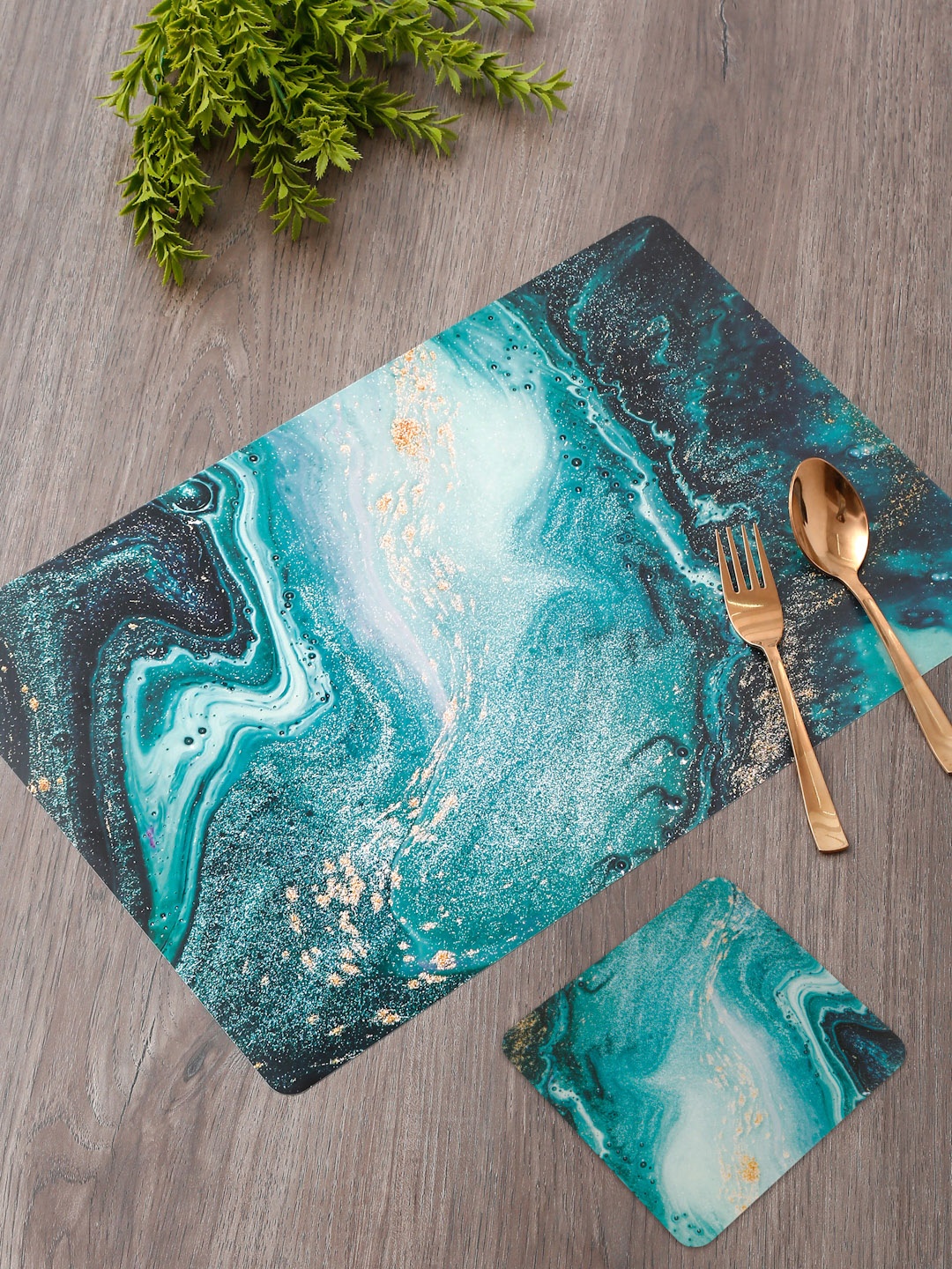 

DREAM WEAVERZ Blue & White 12 Pieces HD Printed Rectangle Table Placemats