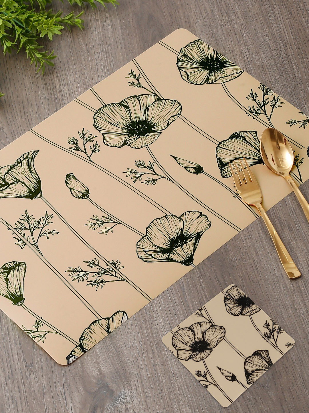 

DREAM WEAVERZ Peach 12 Pieces Floral Printed Rectangle Table Placemats