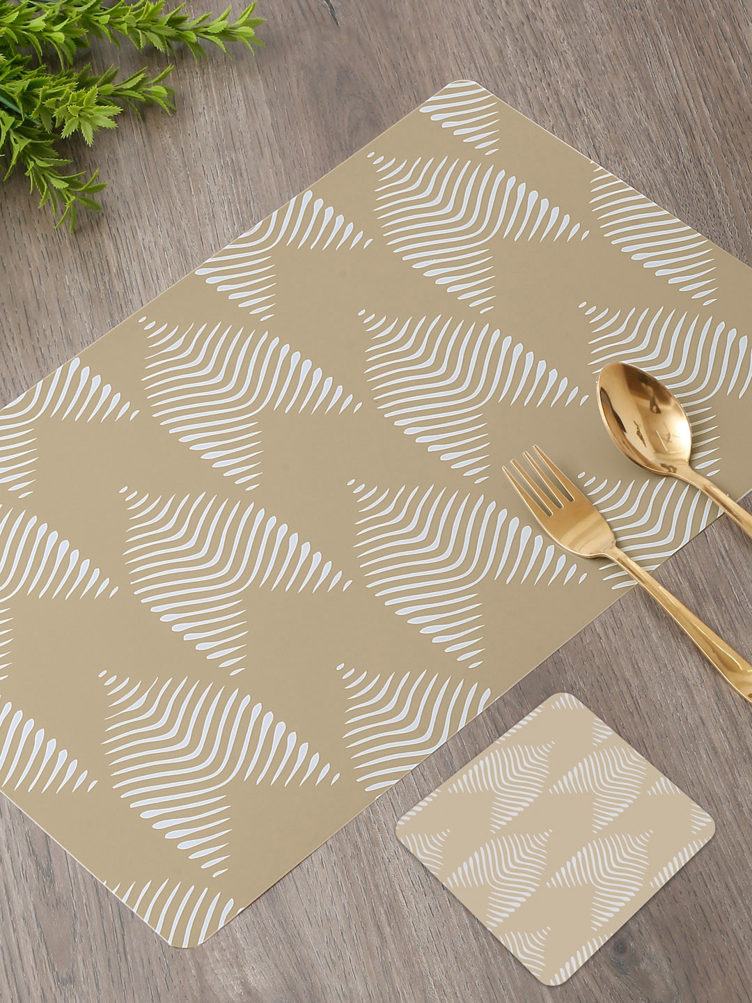 

DREAM WEAVERZ Beige 12 Pieces Printed Table Placemats