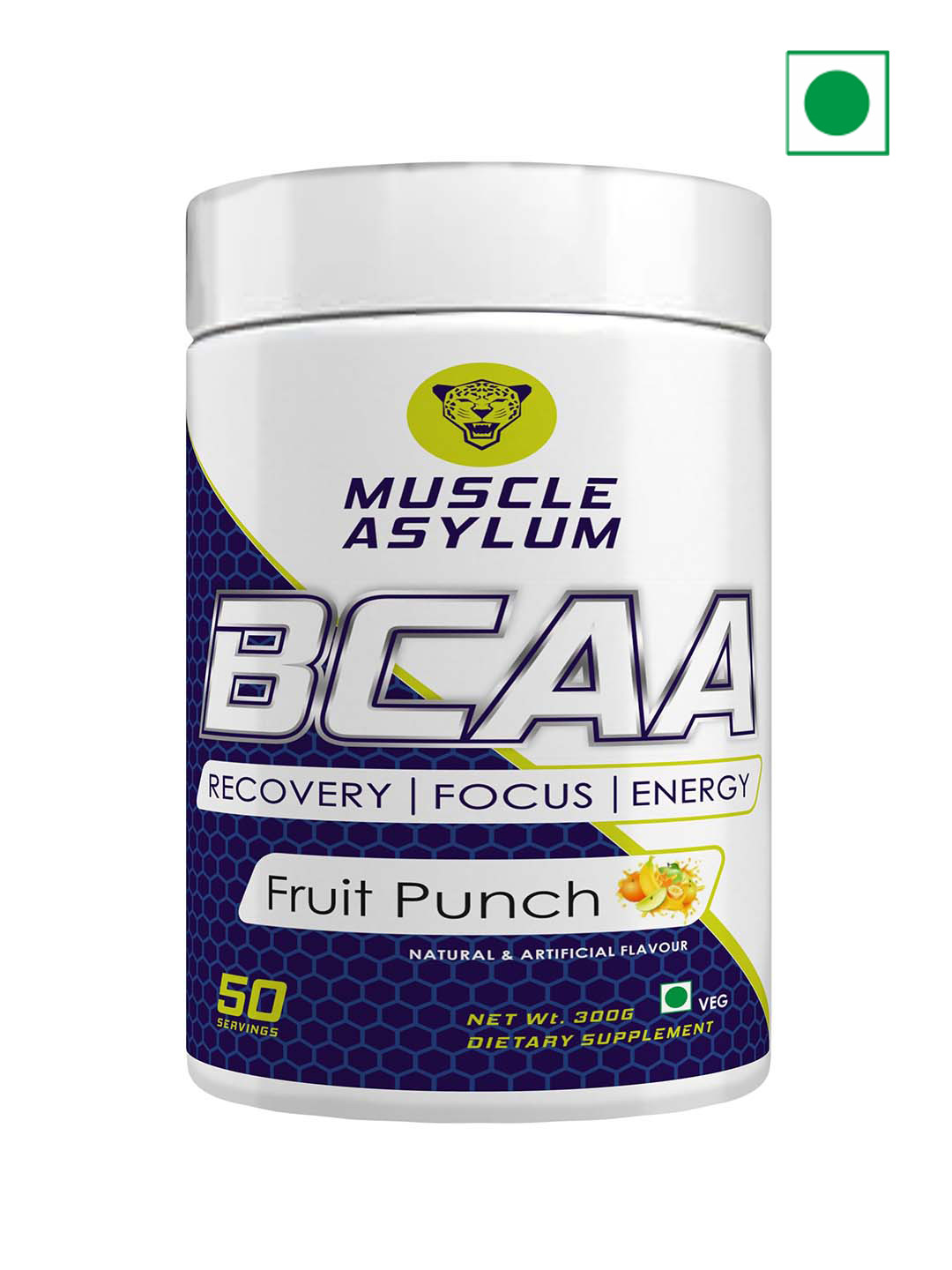 

Muscle Asylum Bcaa Powder (Fruit Punch) - 3g of BCAAs, White