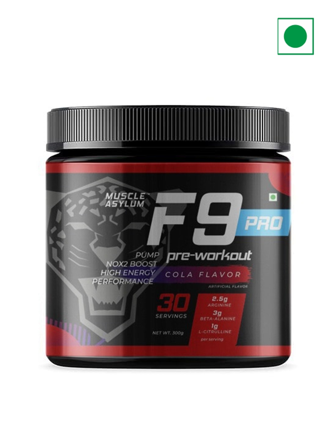 

Muscle Asylum F9 PRO Pre-Workout Cola 30 Servings - 300 Gm, Black