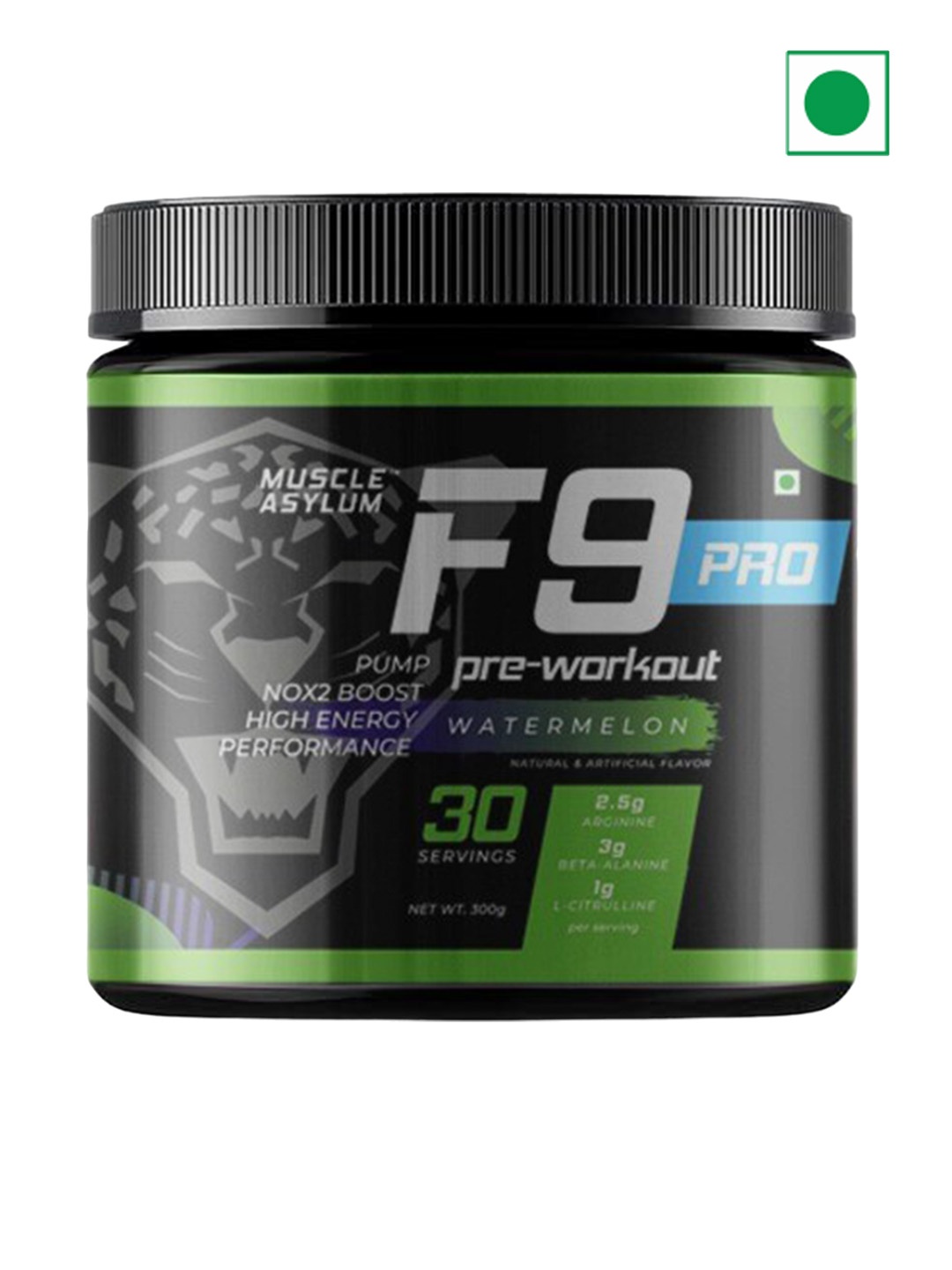 

Muscle Asylum F9 Pro Pre-Workout Watermelon Powder -300 g, Black