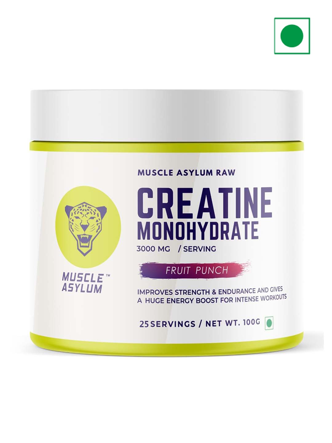 

Muscle Asylum Creatine Monohydrate Fruit Punch Powder- 100G, White