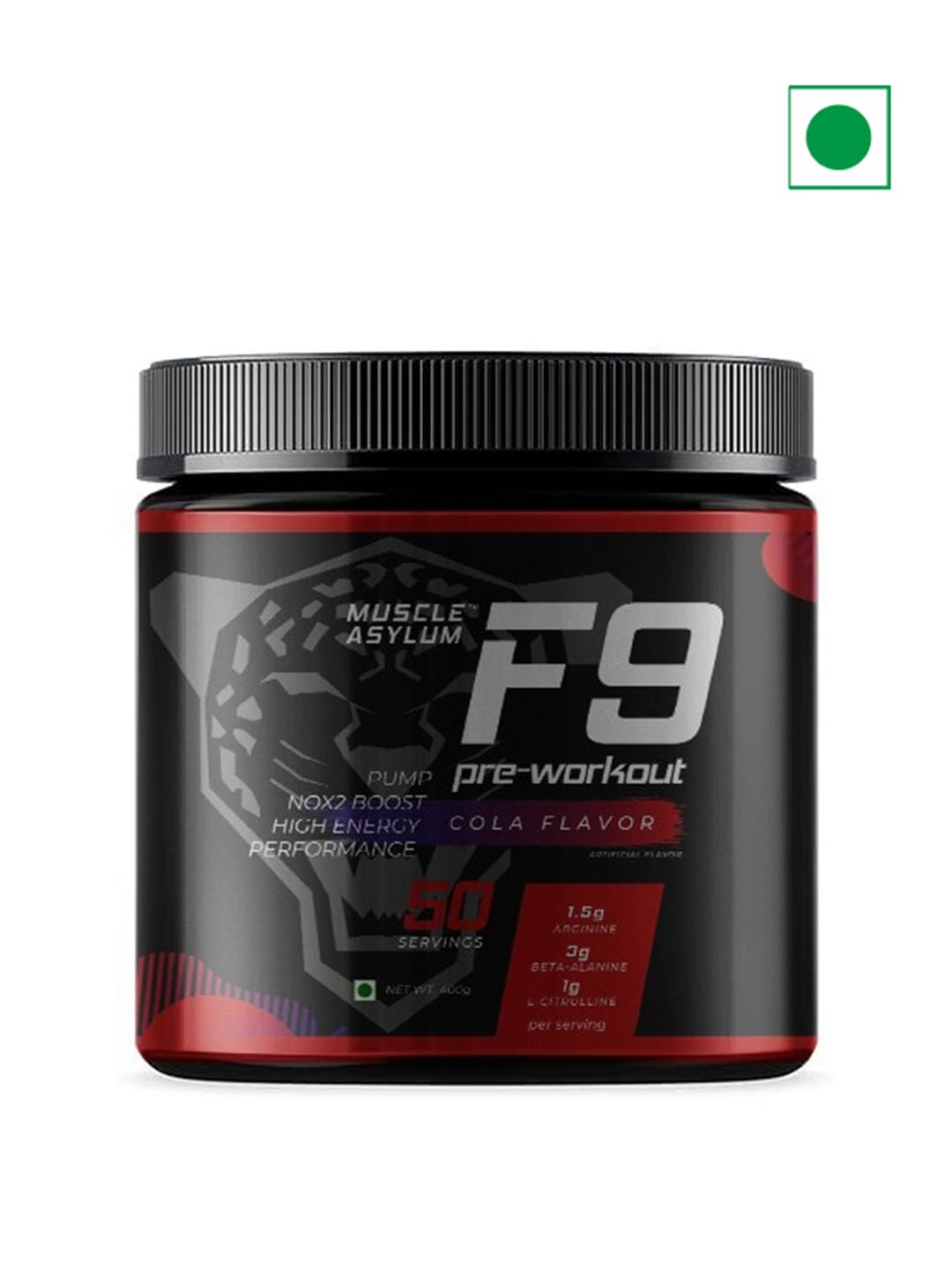 

Muscle Asylum F9 Pre Workout 50 Servings - 400gm, Black