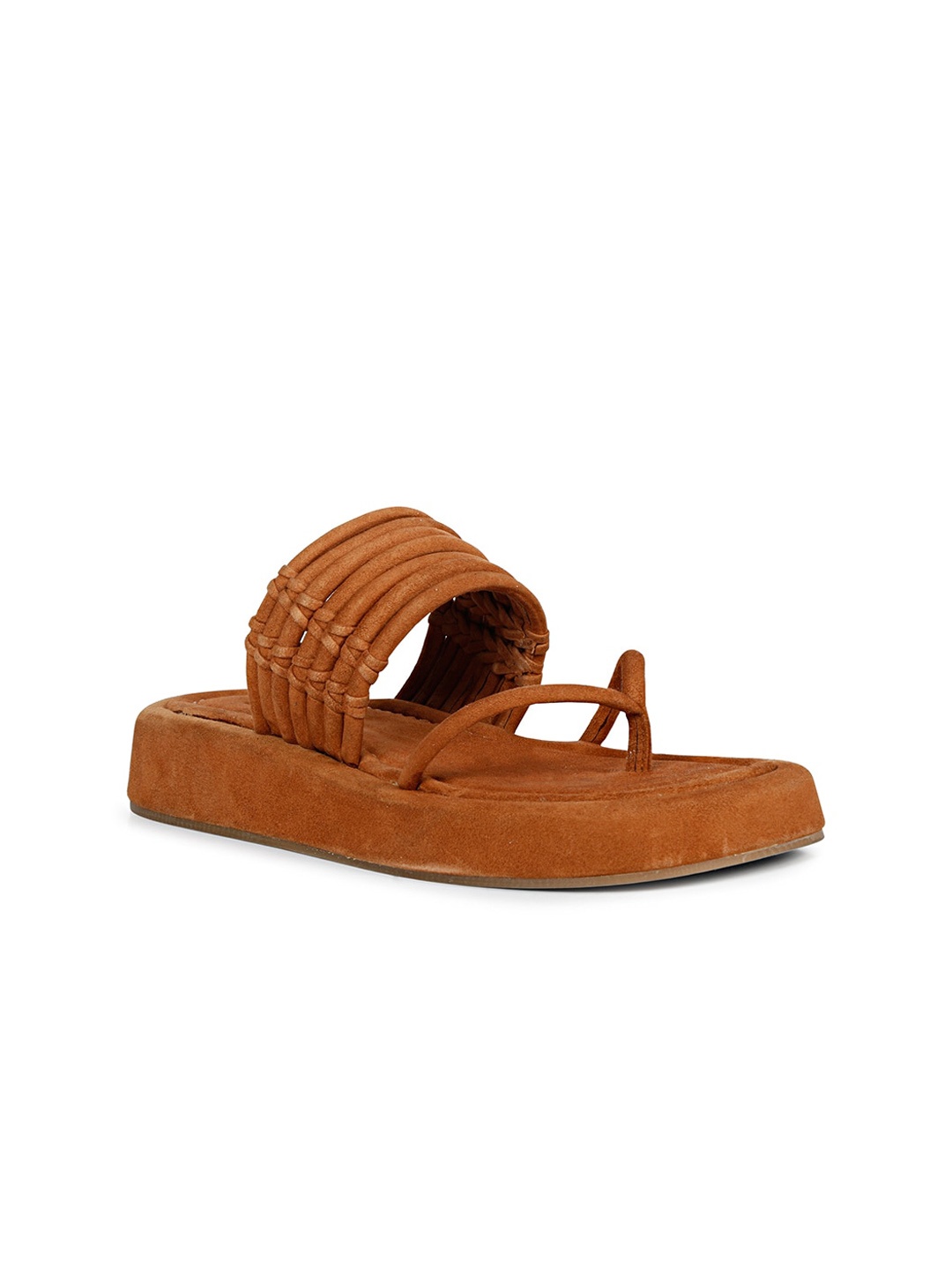 

Saint G Open Toe Textured Leather Flatform Heels, Tan