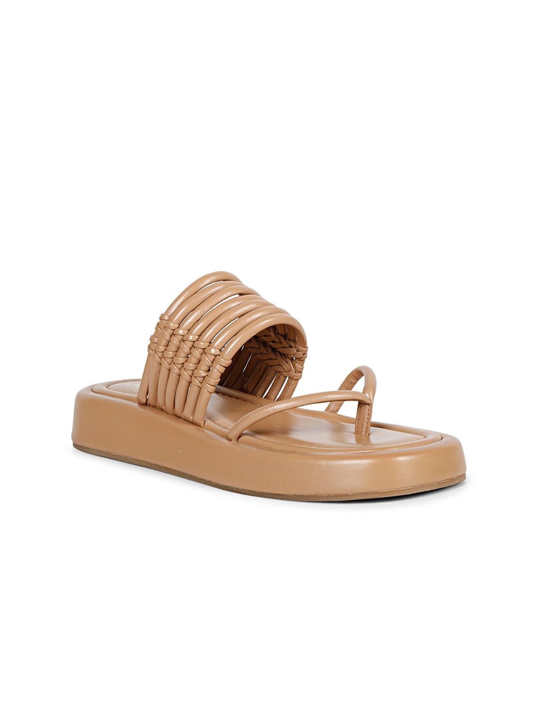 

Saint G Open Toe Textured Leather Flatform Heels, Nude
