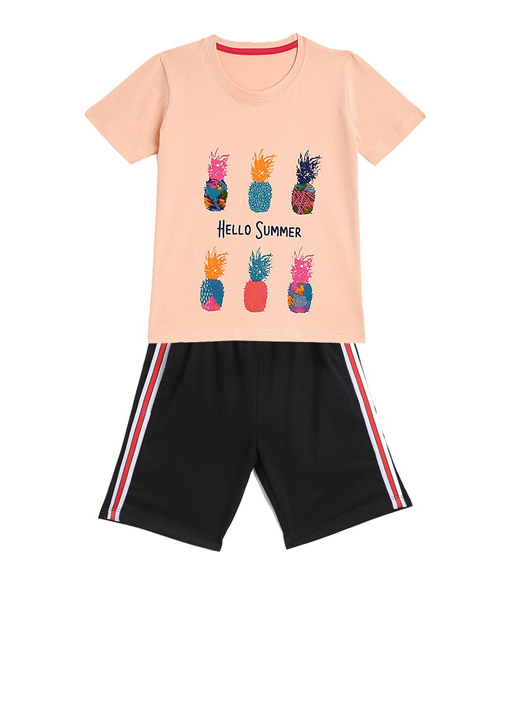 

HERE&NOW Boys Graphic Printed T-shirt With Shorts, Peach