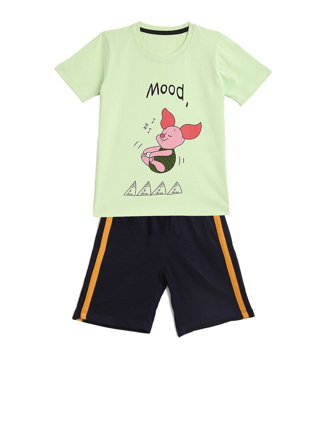 

HERE&NOW Boys Piglet Graphic Printed T-shirt with Shorts, Lime green
