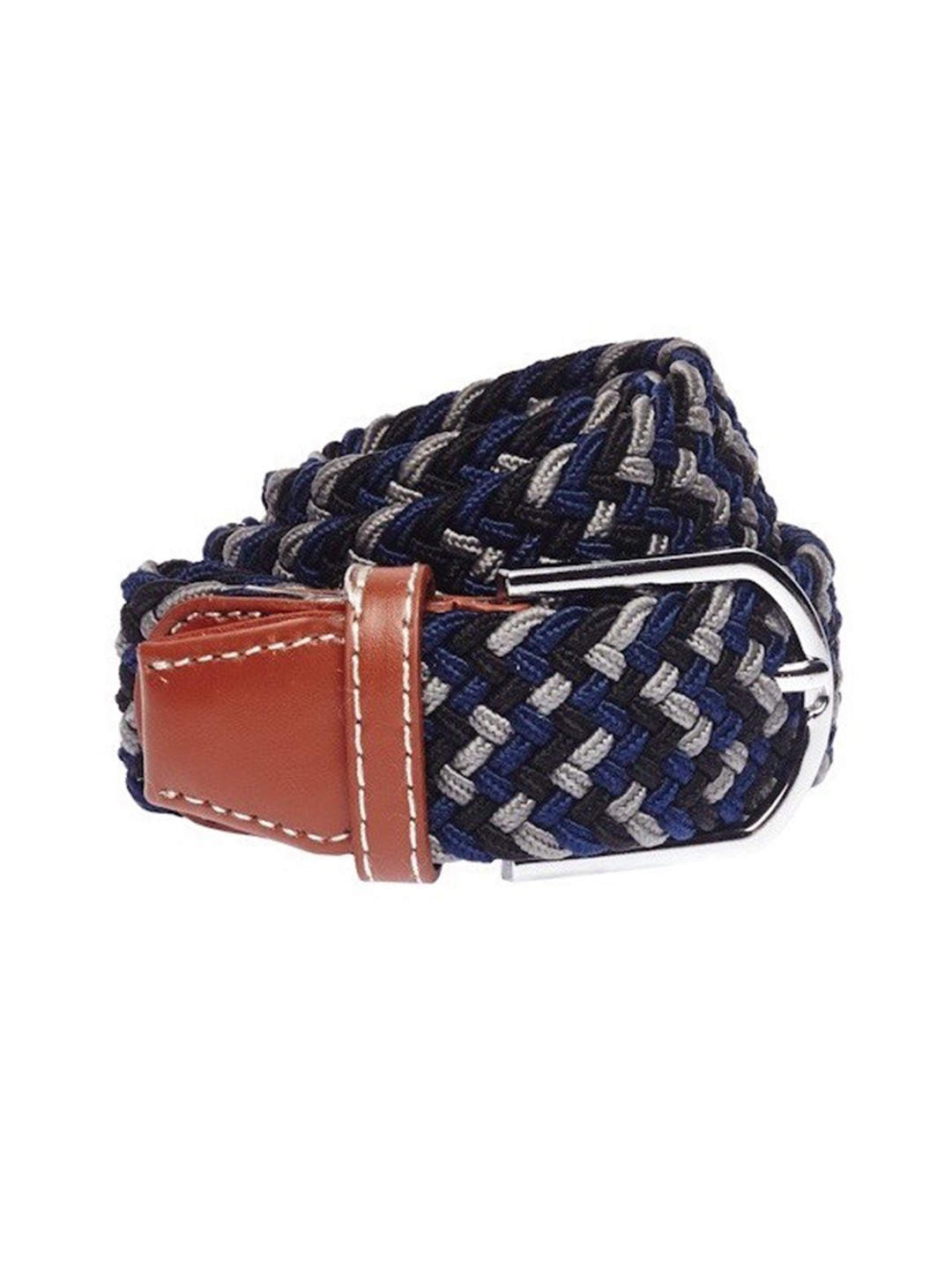 

The Tie Hub Men Braided Stretchable Casual Elasticated Belt, Navy blue