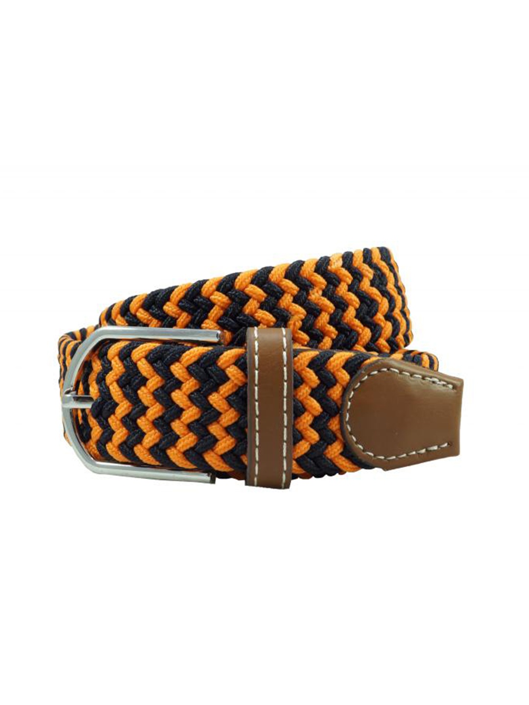 

The Tie Hub Men Braided Stretchable Casual Elasticated Belt, Orange