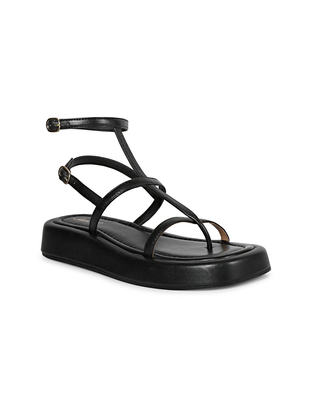 

Saint G Open Toe Leather Platform Heels, Black