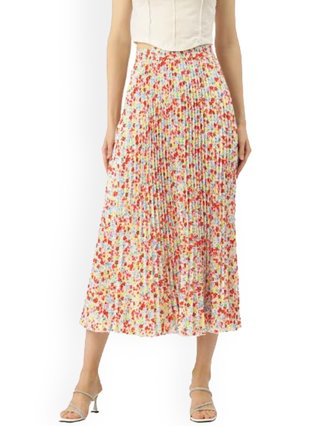 

WISSTLER Floral Printed Flared Midi Skirt, Cream