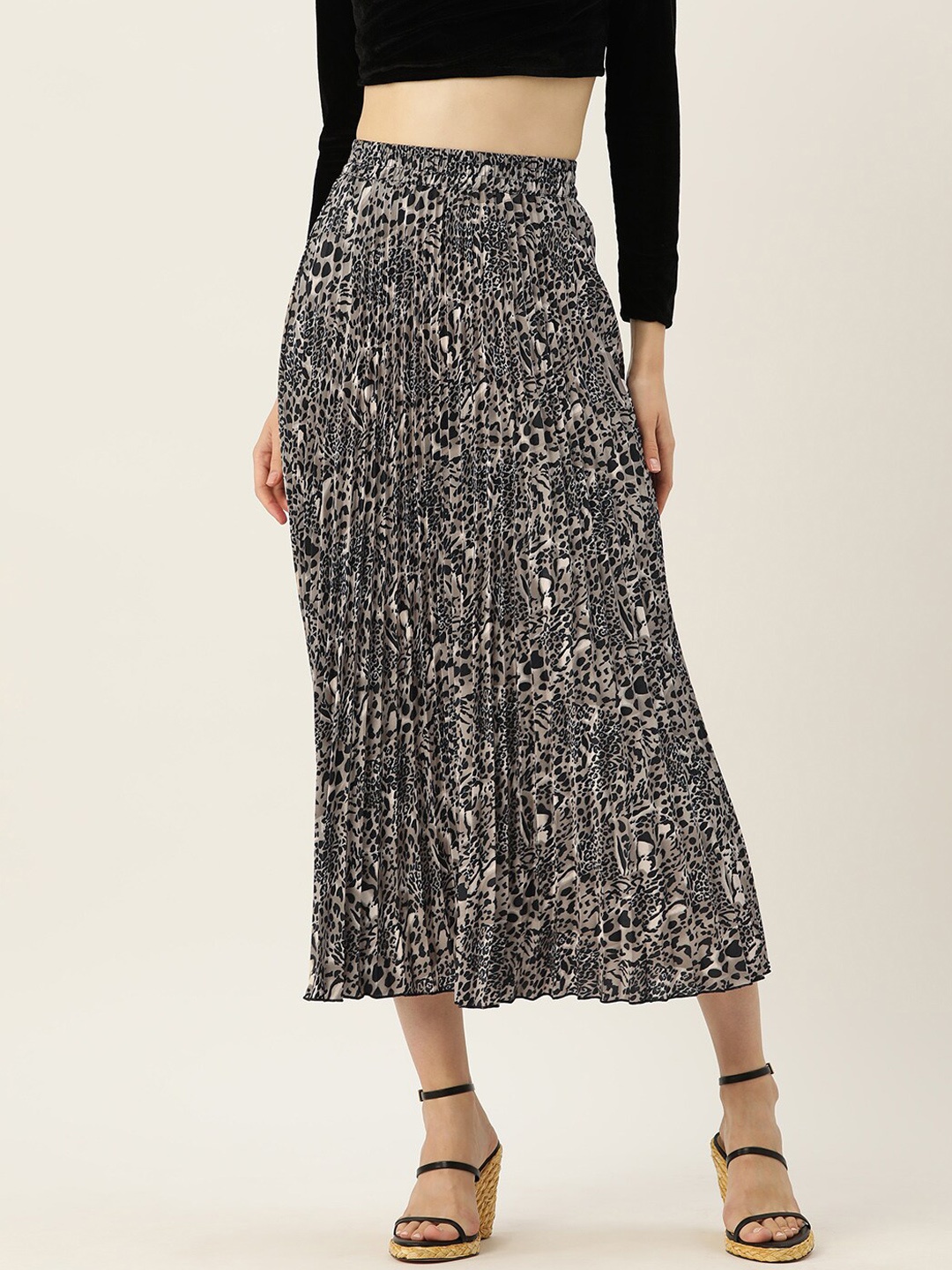 

WISSTLER Leopard Printed Accordion Pleated Midi Skirt, Grey
