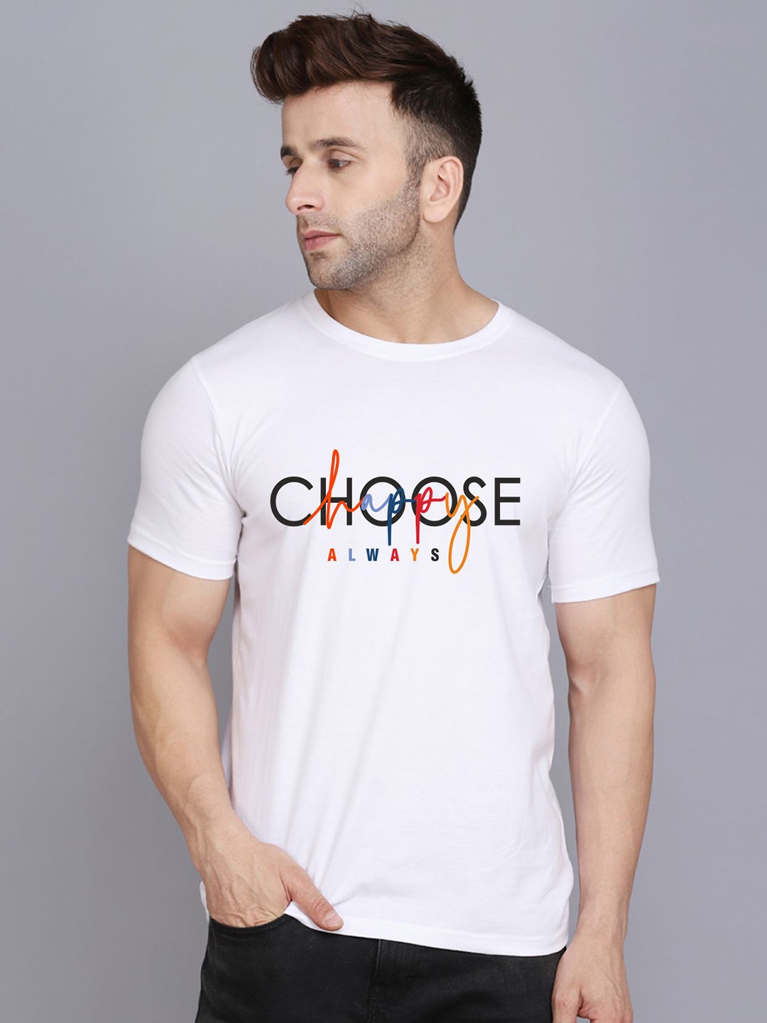 

SLOWLORIS Round Neck Short Sleeves Printed T-shirt, White
