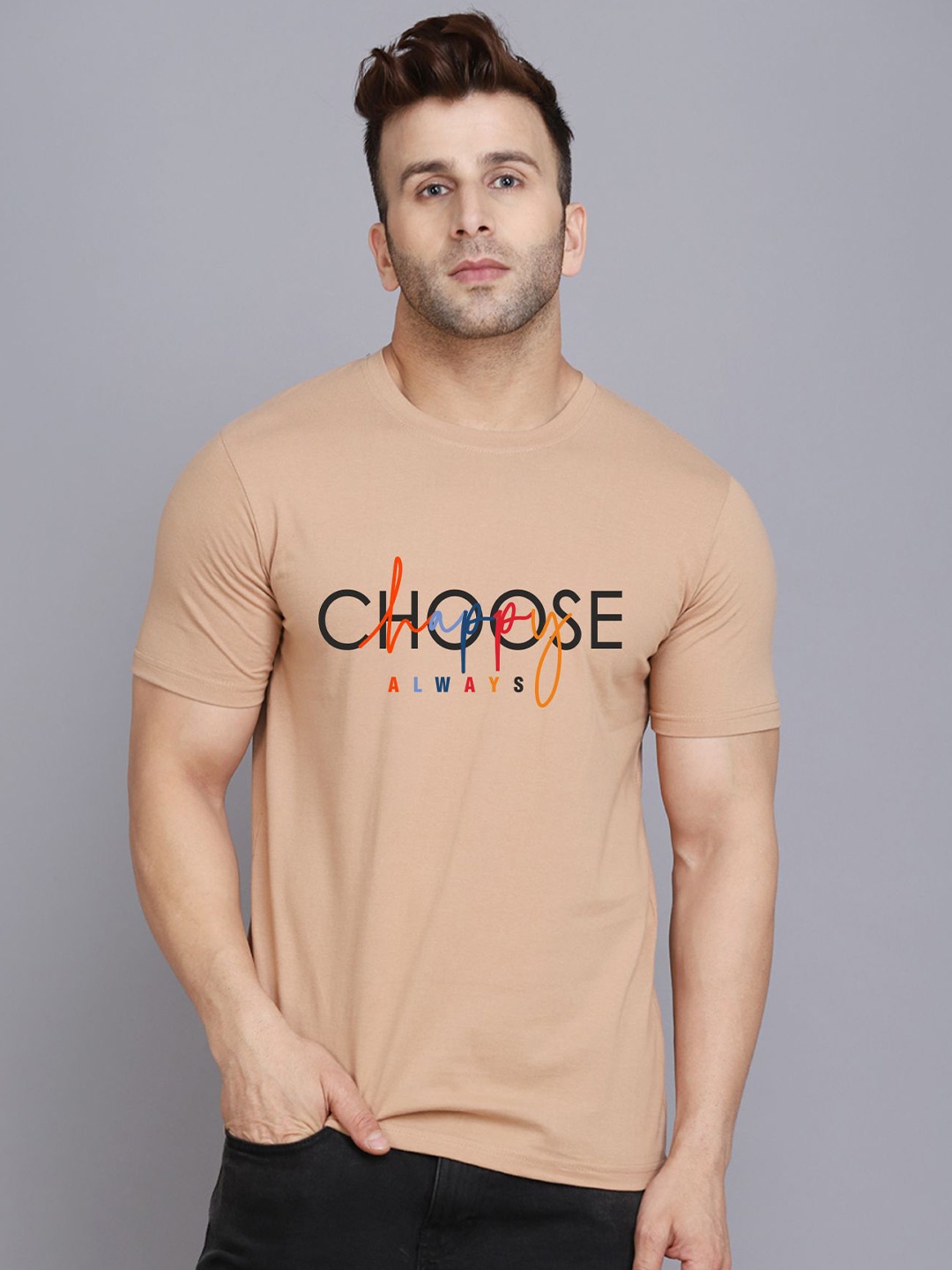 

SLOWLORIS Round Neck Short Sleeves Printed Pockets T-shirt, Rust