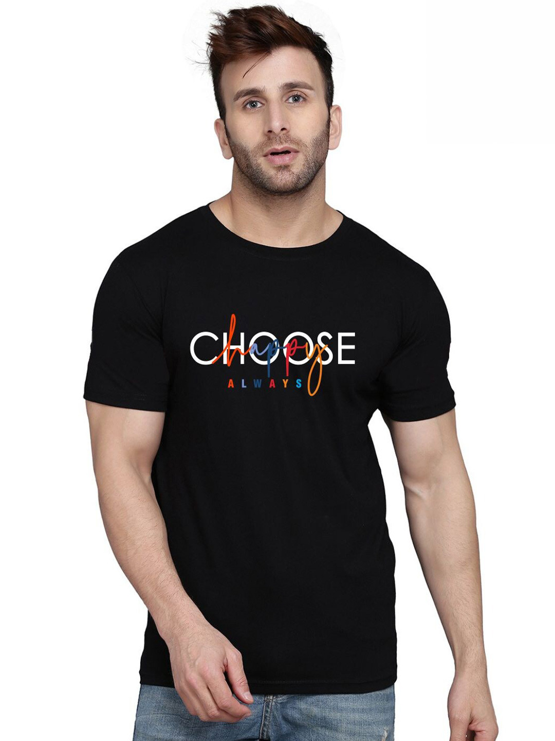 

SLOWLORIS Round Neck Short Sleeves Typography Printed T-shirt, Black