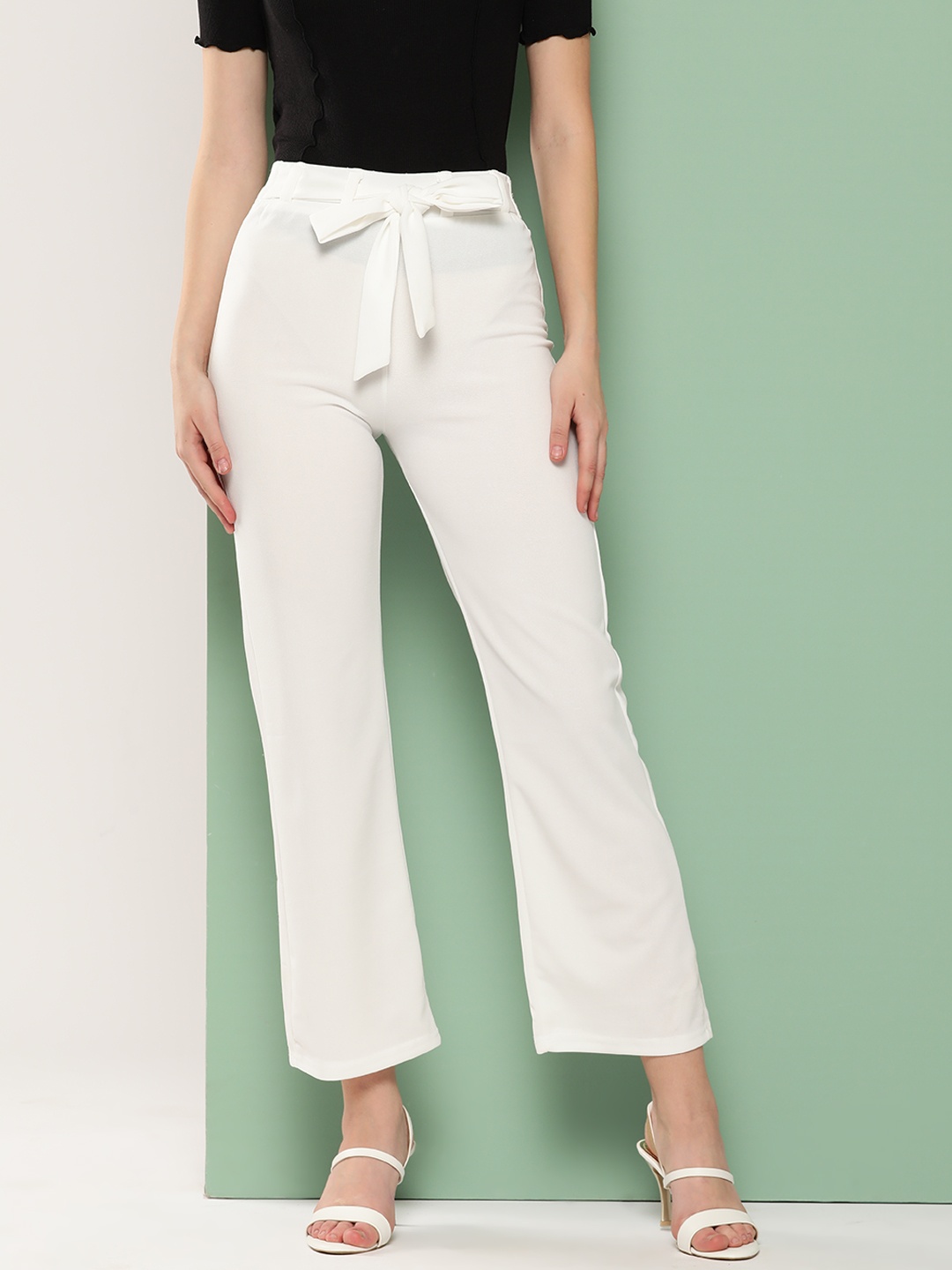 

BROOWL Women Smart High-Rise Trousers, White