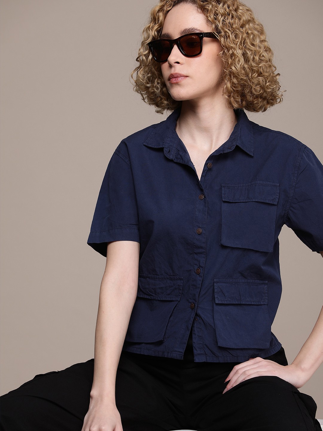 

Roadster Women Solid Pocket Detailing Casual Shirt, Blue