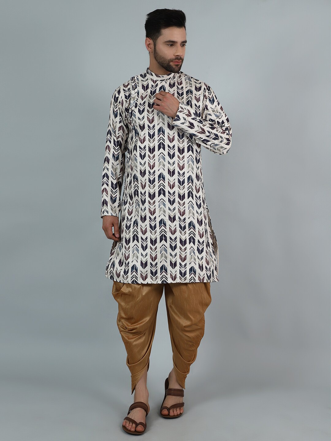 

Wintage Geometric Printed Straight Kurta With Dhoti Pants, White