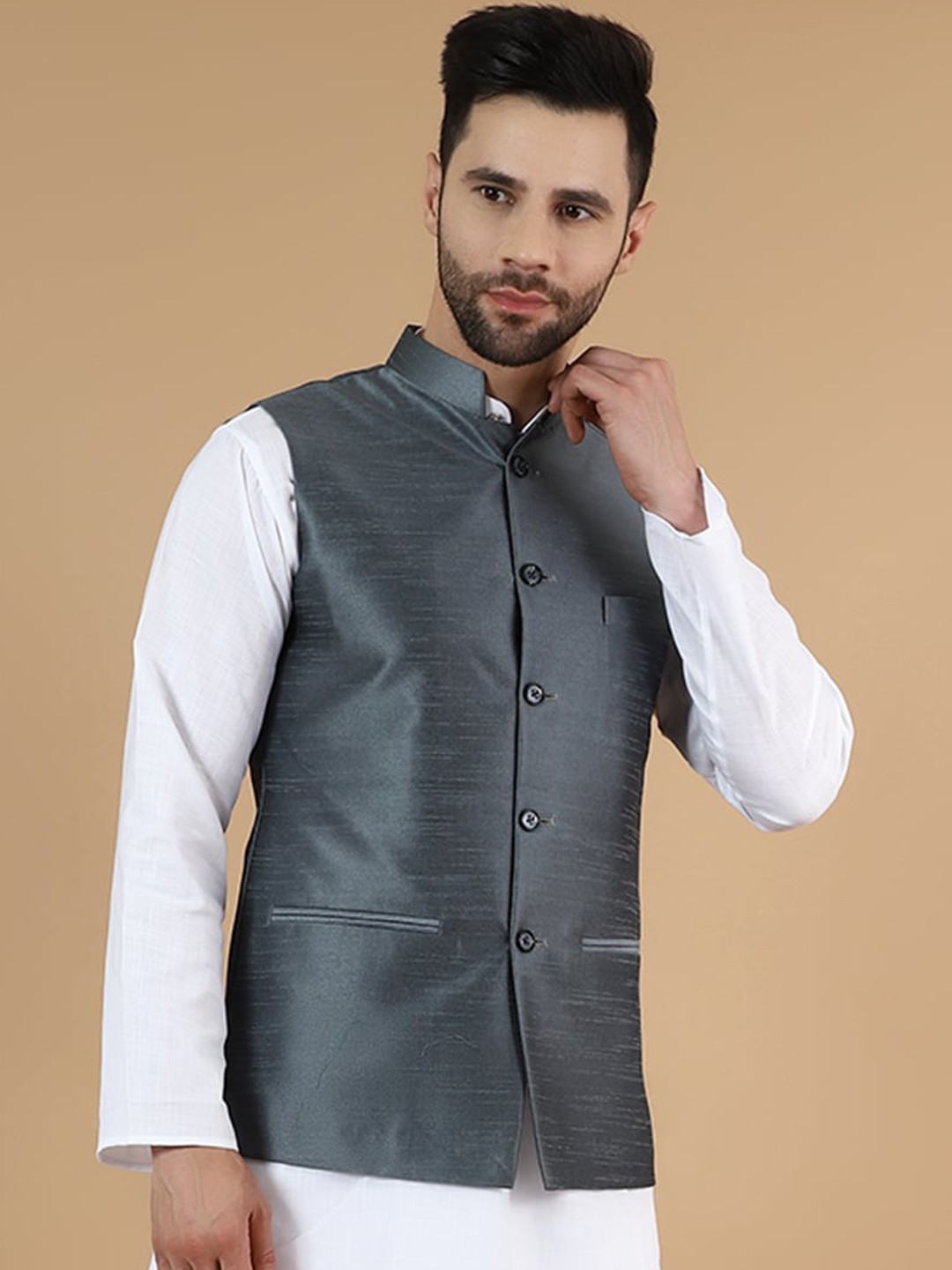 

Wintage Cotton Silk Nehru Jacket, Grey