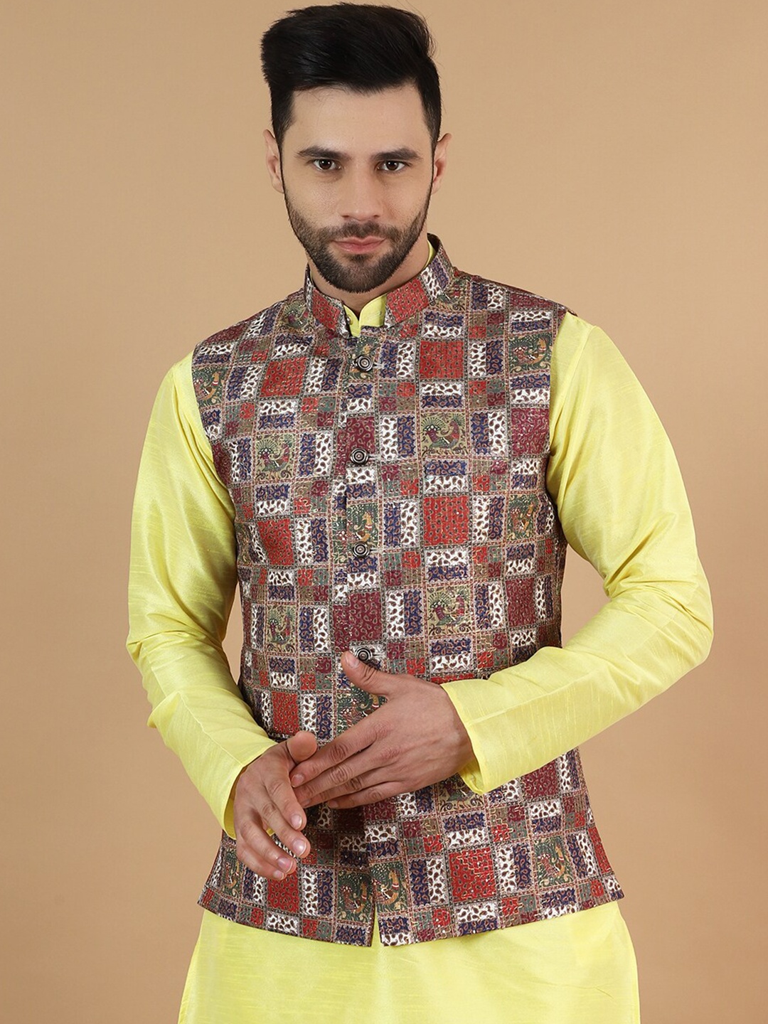 

Wintage Printed Modi Nehru Jacket, Brown