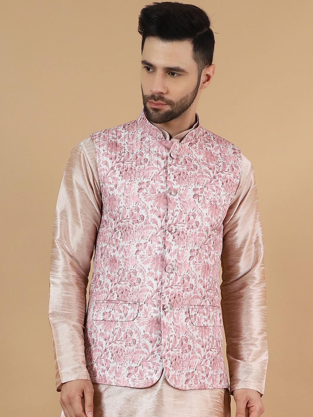 

Wintage Digital Printed Nehru Jacket, Pink