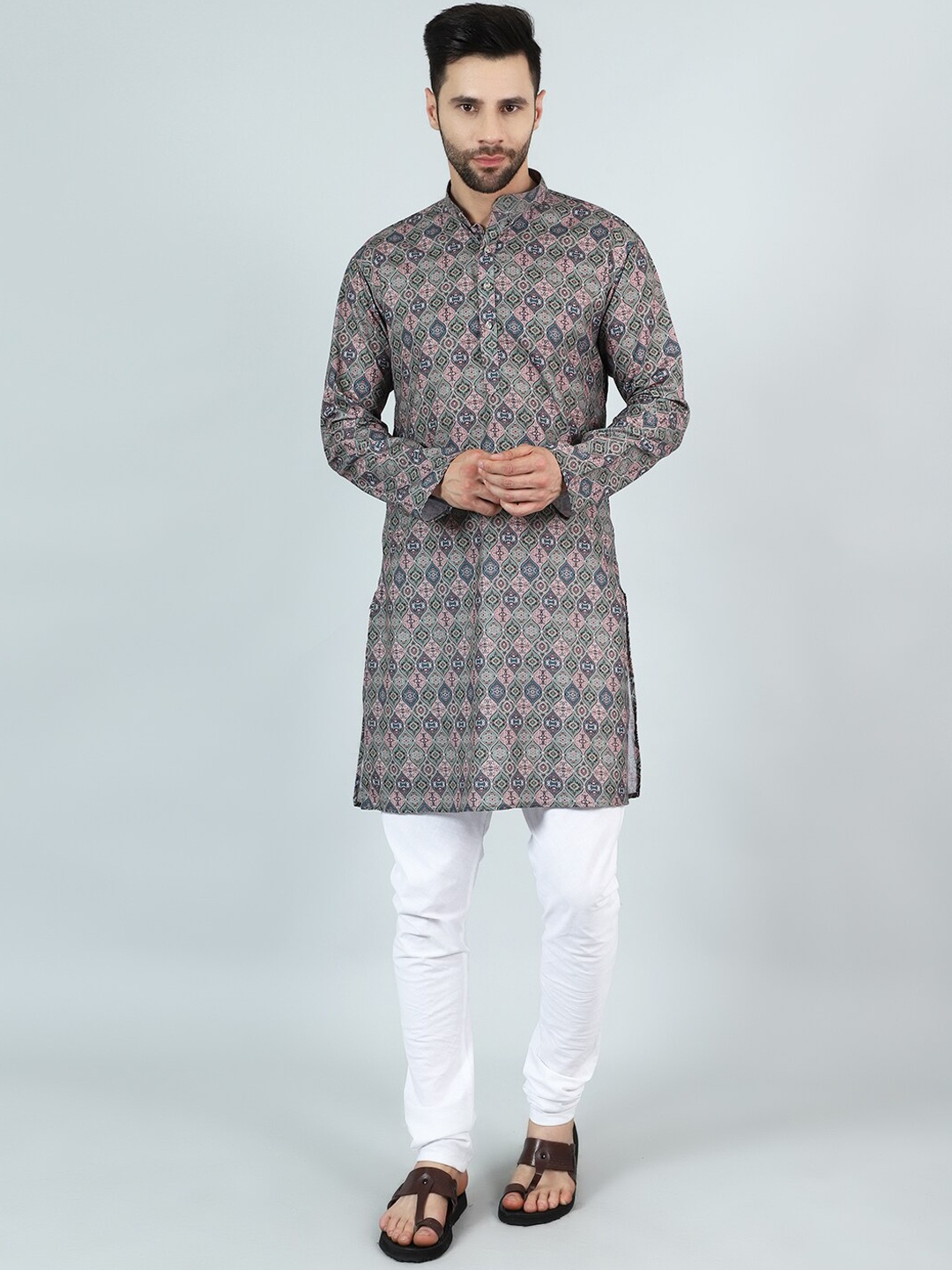 

Wintage Ethnic Motifs Printed Straight Kurta With Pyjamas, Grey
