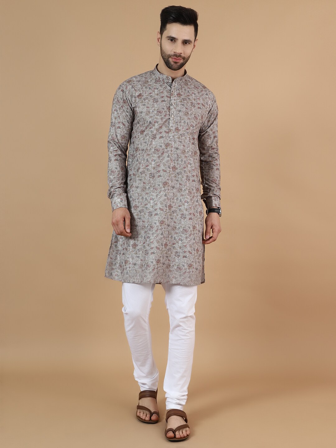 

Wintage Ethnic Motifs Printed Straight Kurta With Pyjamas, Grey