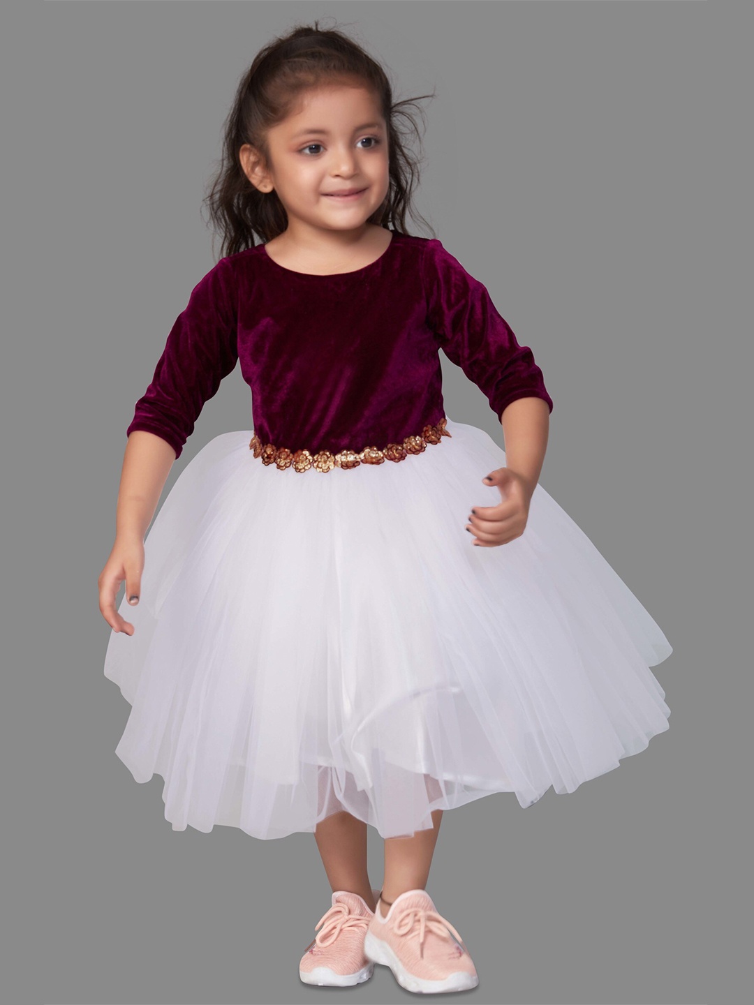 

BAESD Girls Round Neck Crepe Fit & Flare Dress, Maroon