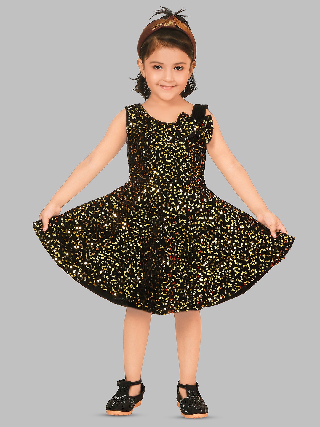 

BAESD Girls Embellished Sequined Crepe Fit & Flare Dress, Yellow
