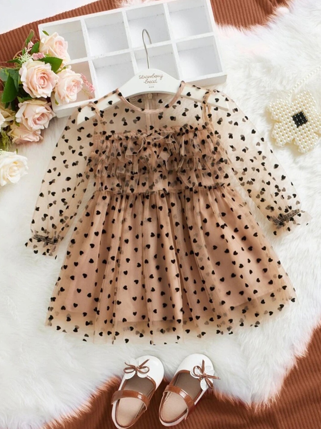 

BAESD Girls Floral Print Net Fit & Flare Dress, Brown